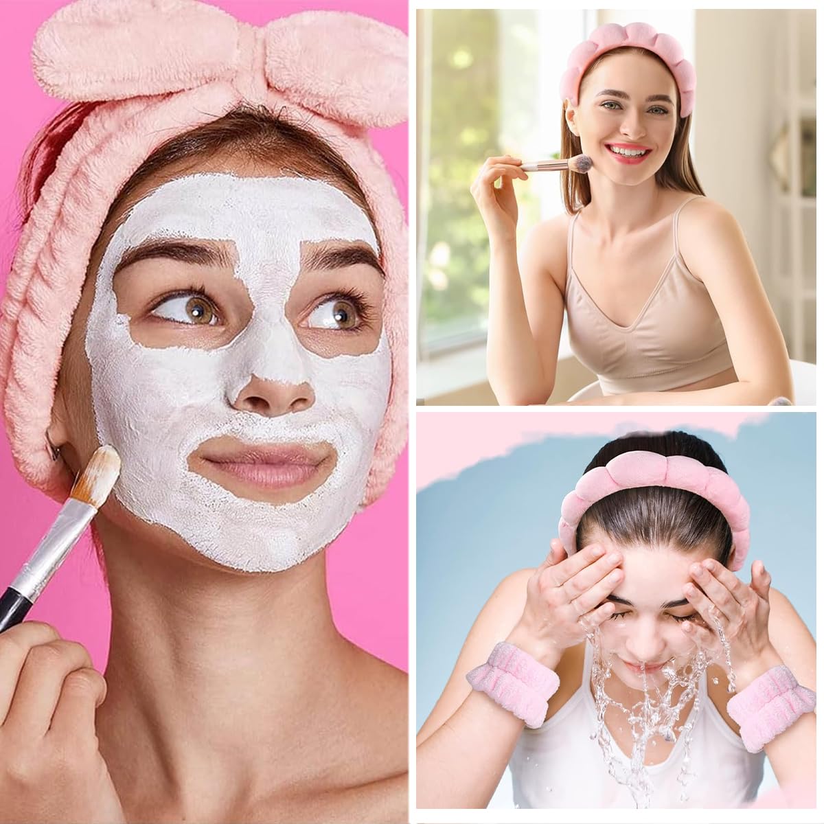 MAYCREATE® Face Wash Headband Wristband Set of 4Pcs Facial Headband for Face Washing Flannel Wristband Hair Band Combo for Makeup, Spa Headband for Women Sunflower Edge Sponge Headband, Pink MAYCREATE® Face Wash Headband Wristband Set of 4Pcs Facial Headband for Face Washing Flannel Wristband Hair Band Combo for Makeup, Spa Headband for Women Sunflower Edge Sponge Headband, Pink